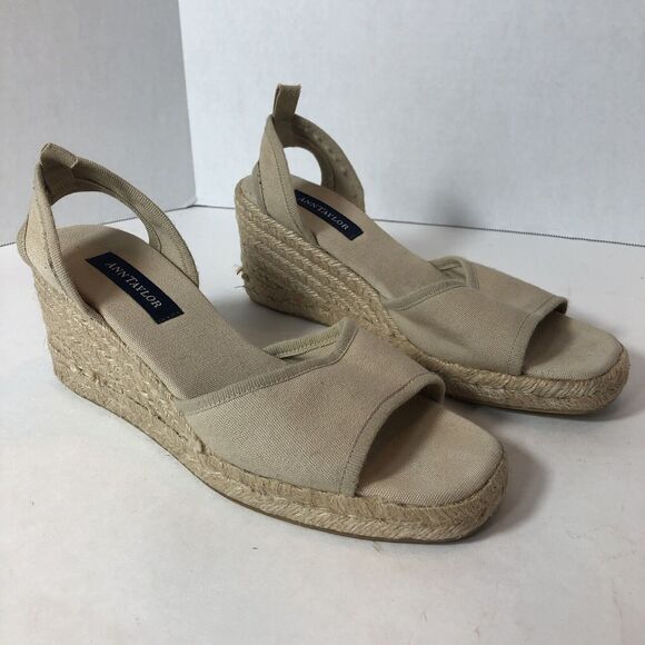 Ann Taylor Sandals Rope Wedge Heel Women's Size 7.5 Tan 3" Heel E1 - Picture 1 of 16